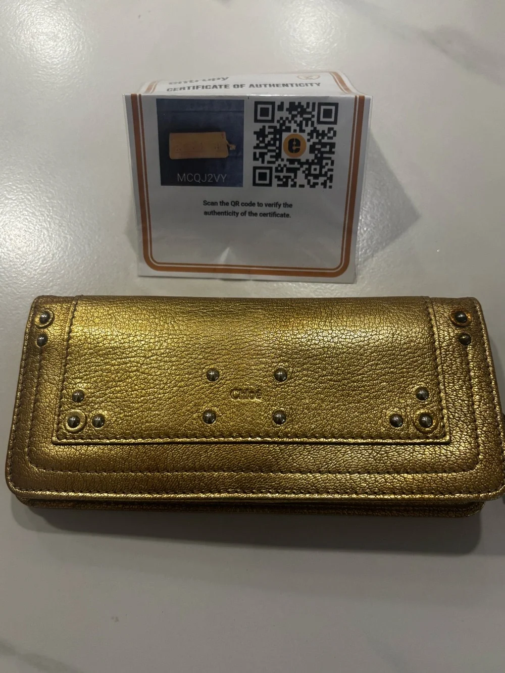Chloé Metallic Gold Leather Wallet - Picture 1 of 8